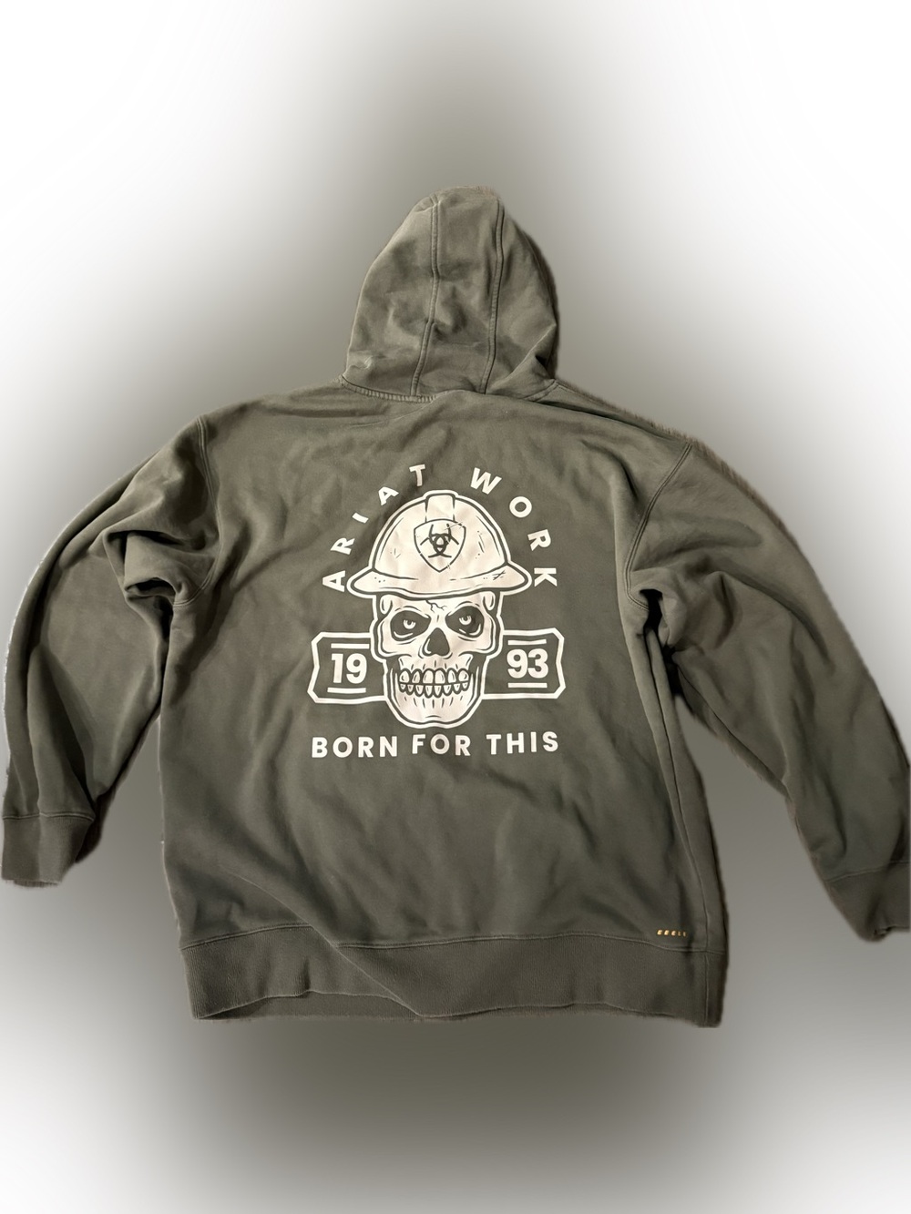 Ariat Rebar Olive Green Hoodie with White Skull Work Graphic Born for This
